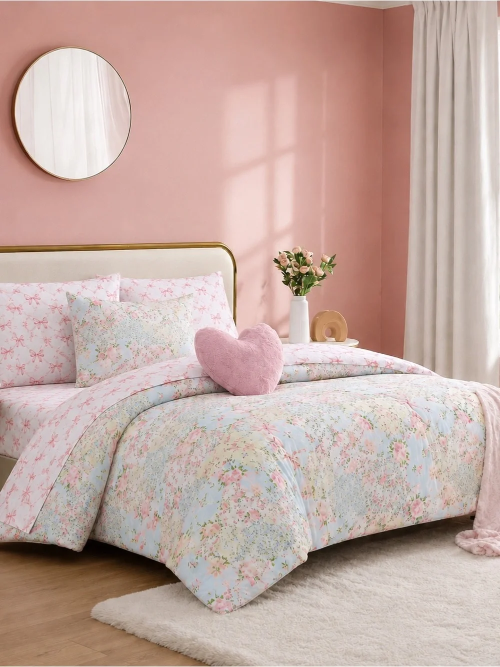 Betsey Johnson King 8-Pc Comforter Set Floral Butterfly Hearts Bow Sheets
